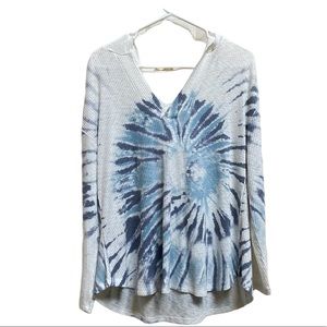 Phil love white/ blue tie dye rubbed long sleeved hoodie